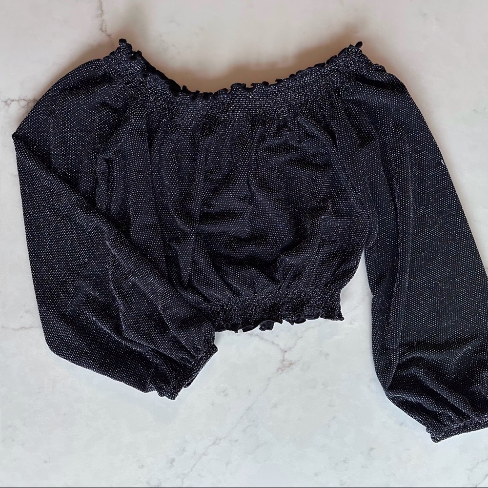 Cropped black and silver long sleeved boho blouse